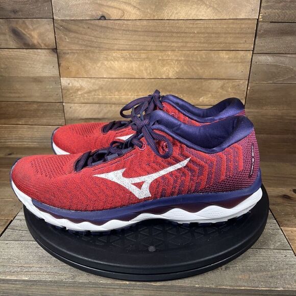 Mizuno Running Shoes Womens 8.5 Wave Sky Sneakers Red Knit Road Training Workout - Picture 3 of 10